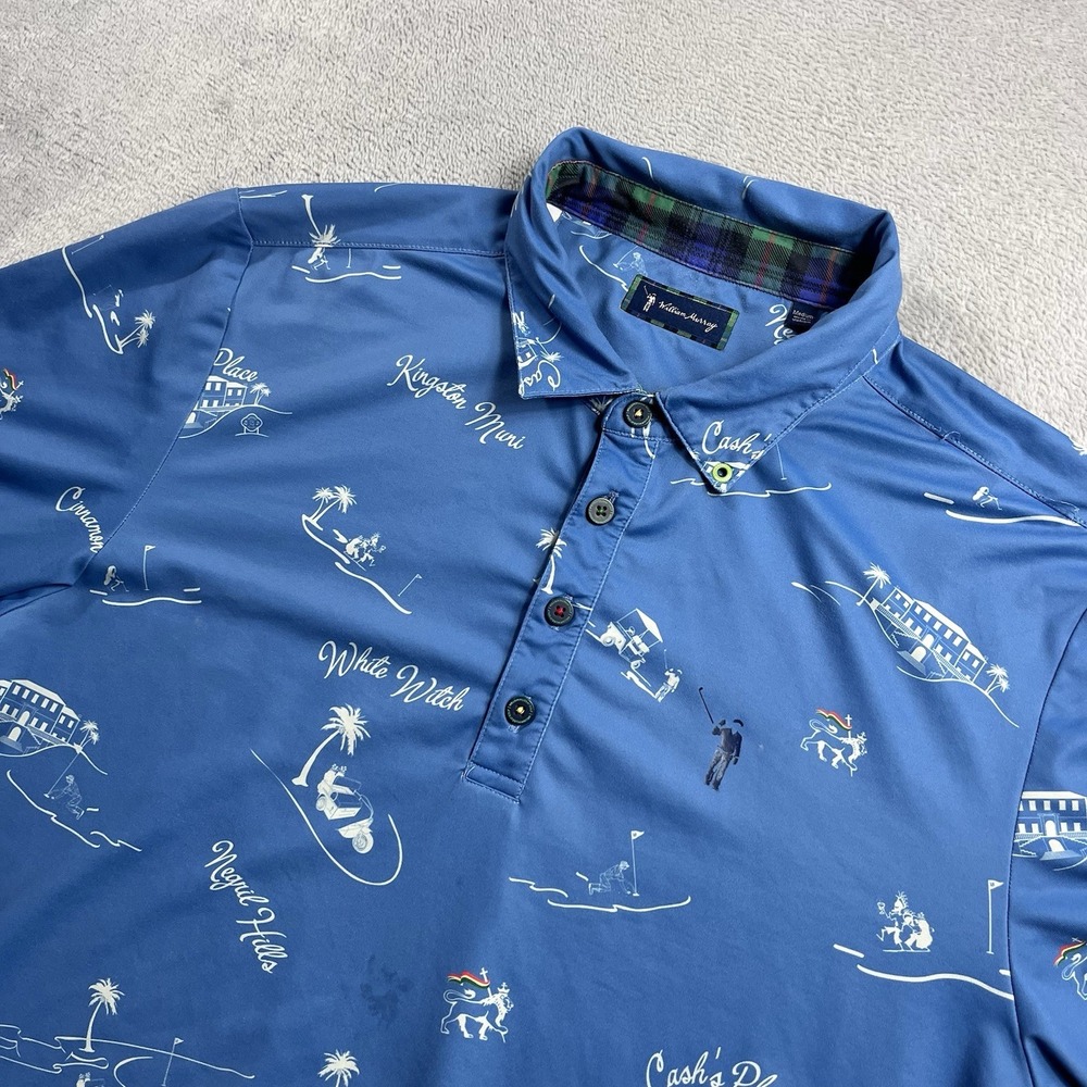 William Murray Shirt Mens Medium Blue Jamaican Me‎ Drink Performance Polo Golf
